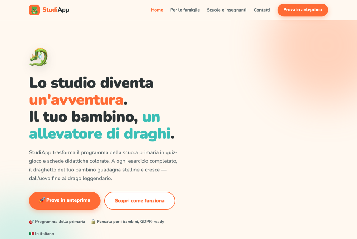 La pagina iniziale di StudiApp