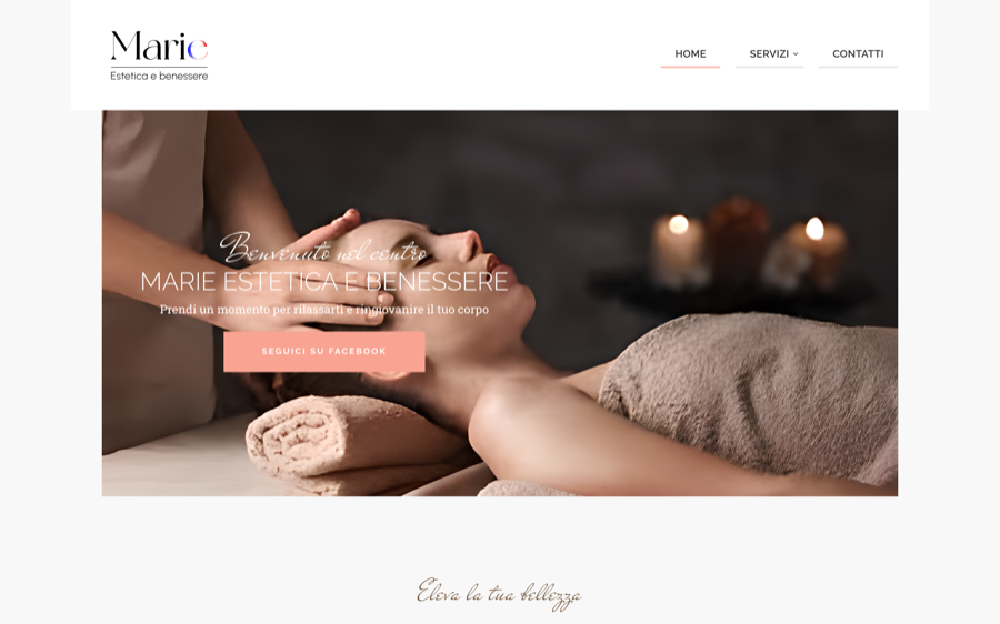 La prima schermata del sito di Marie Estetica e Benessere